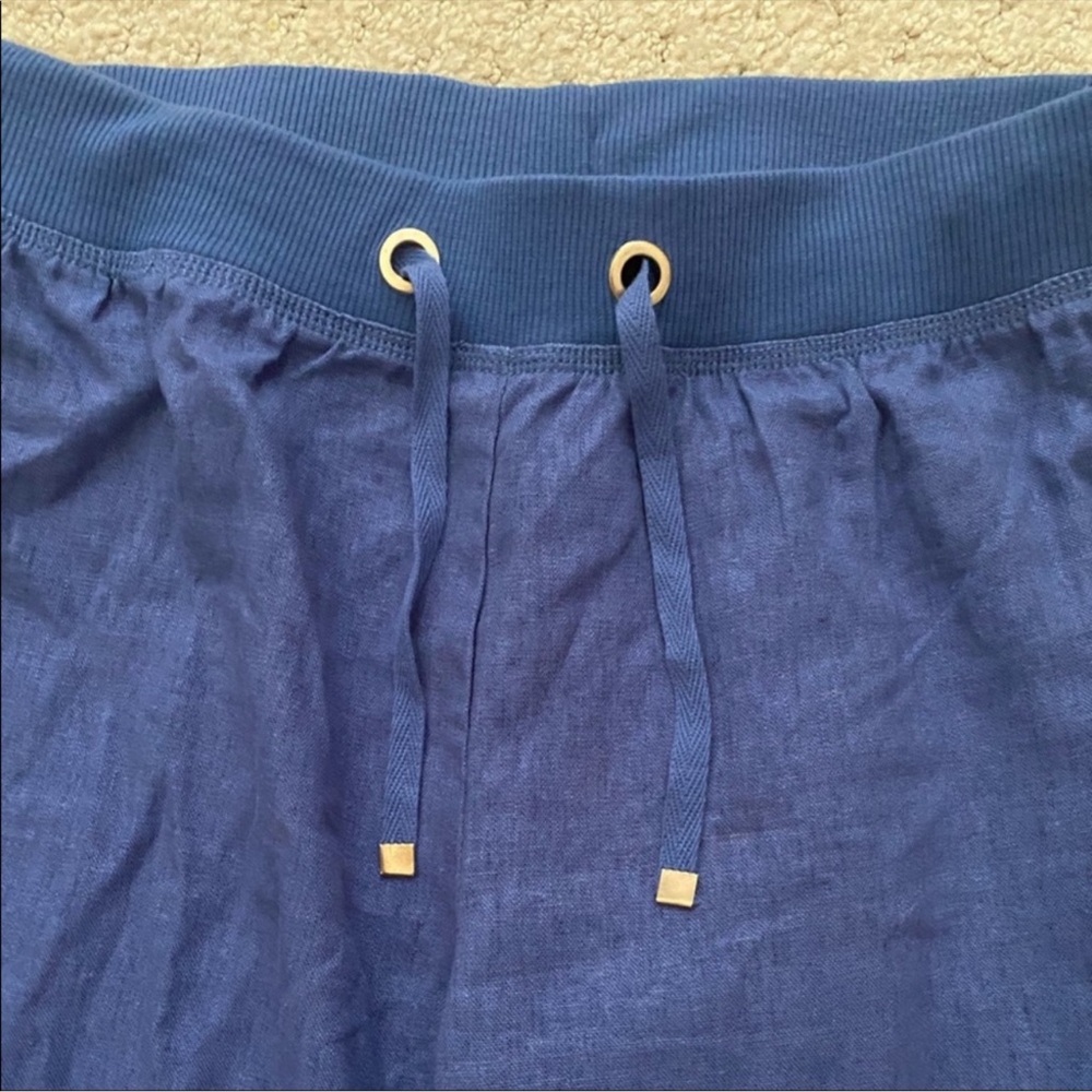 Blue Linen Drawstring Pants - Picture 2 of 4